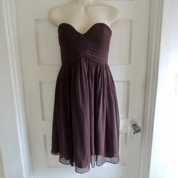 Donna Morgan "Morgan" Brown Strapless Silk Chiffon Dress 8 - Picture 1 of 12